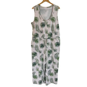 Lands End Jumpsuit 1X Leaf Striped Multi Pattern Green Pink White Sleeveless
